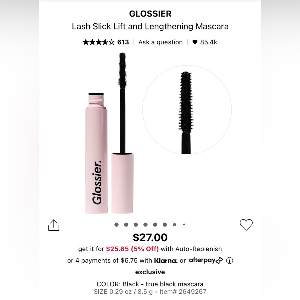 Brand New Glossier Lash Slick Lift and Lengthening Mascara